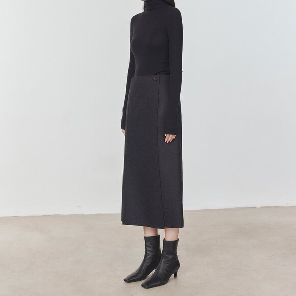 CHICJOC High-End 100% Wool Midi Wrap Skirt w/ Silk Waistband – Size 38 in grey - Picture 5 of 12